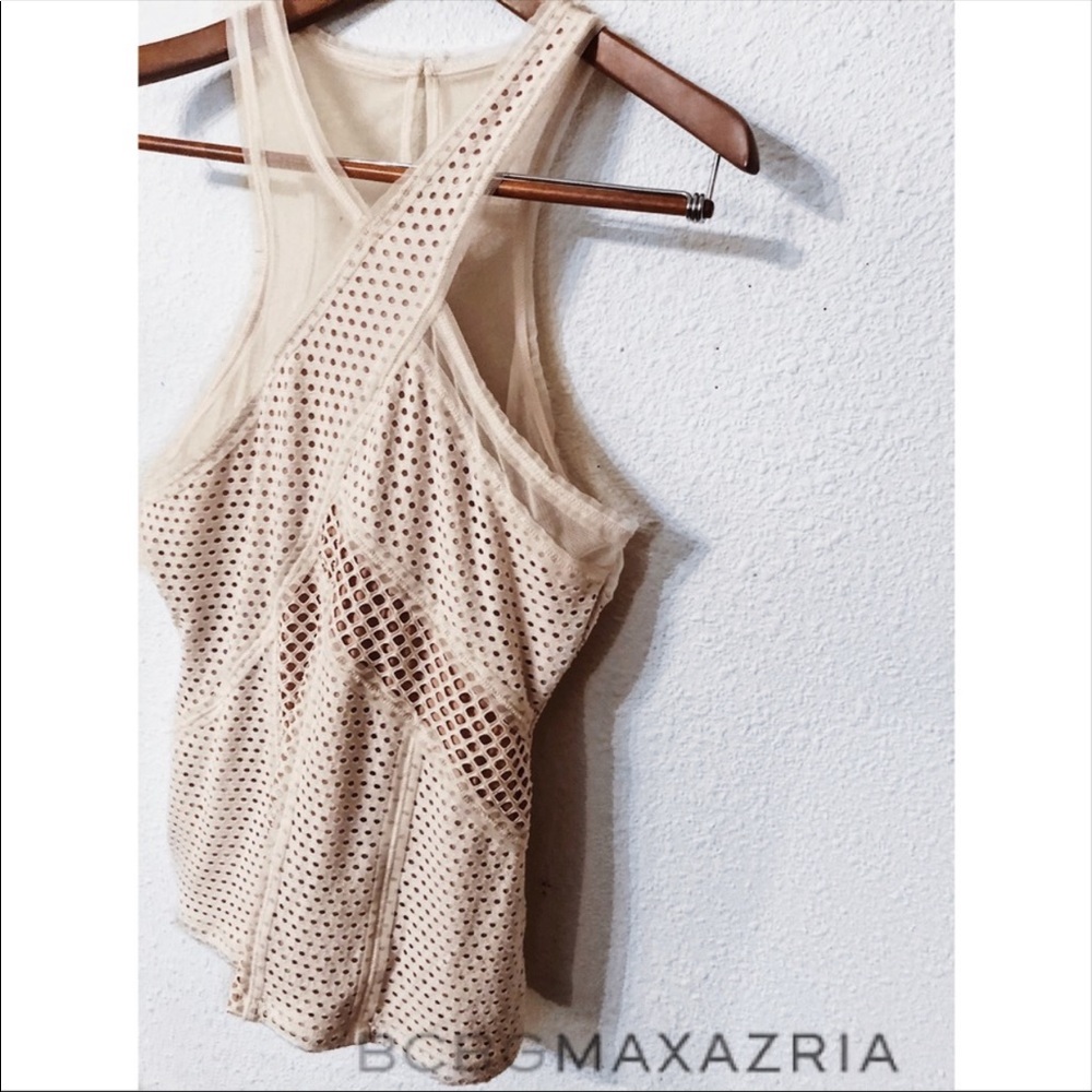 BCBGMaxAzria mesh eyelet embellished halter top